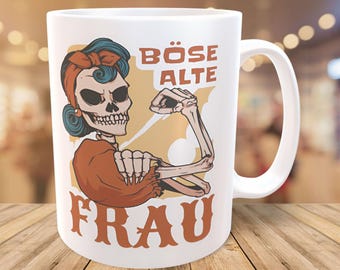 Evil old woman - funny mug coffee mug office mug work colleague sarcasm sayings mug skull mug printed on both sides