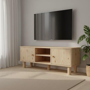 Meuble TV en bois massif fabriqué à la main - console multimédia rustique