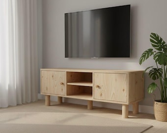 Handcrafted Solid Wood TV Unit – Rustic Media Console