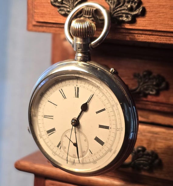 Angol Watch Rare Anglo-American Chronograph Silver Pocket Watch - Gem