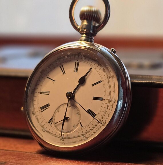 Angol Watch Rare Anglo-American Chronograph Silver Pocket Watch - Gem