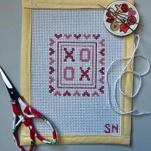 XOXO Valentines Day Handpainted Needlepoint Canvas with threads!