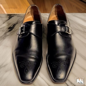 Handmade Gravati Certo Black Leather Monk Strap Shoes