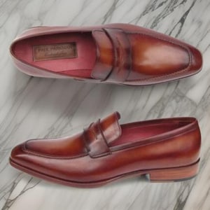 Handmade Men&#39;s Paul Parkman Penny Loafer Hand-Painted Leather Shoes