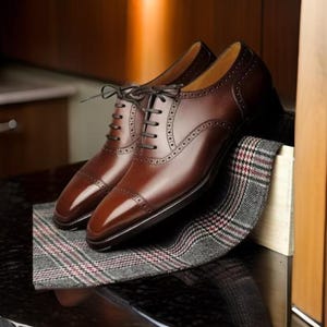 Handmade Men&#39;s Brown Leather Oxford Shoes