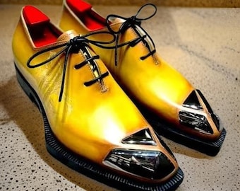 Handmade Yellow Leather Dress Shoes for Men