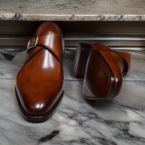 Handmade Men’s Brown Leather Monk Strap Formal Dress Shoes