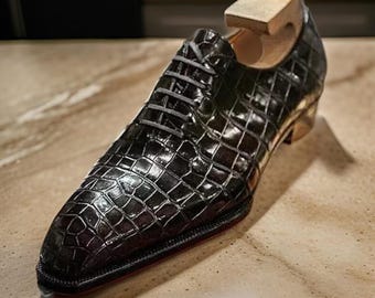 Handmade Men's Black Leather Lace-Up Formal Oxford Dress Shoes