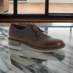 Raymont Men&#39;s Handmade Brown Leather Derby Shoes