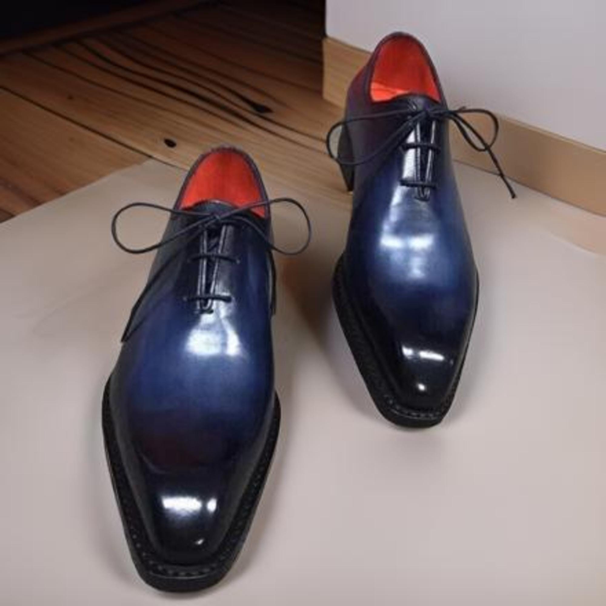 Handmade Men's Premium Blue Leather Oxford Shoes
