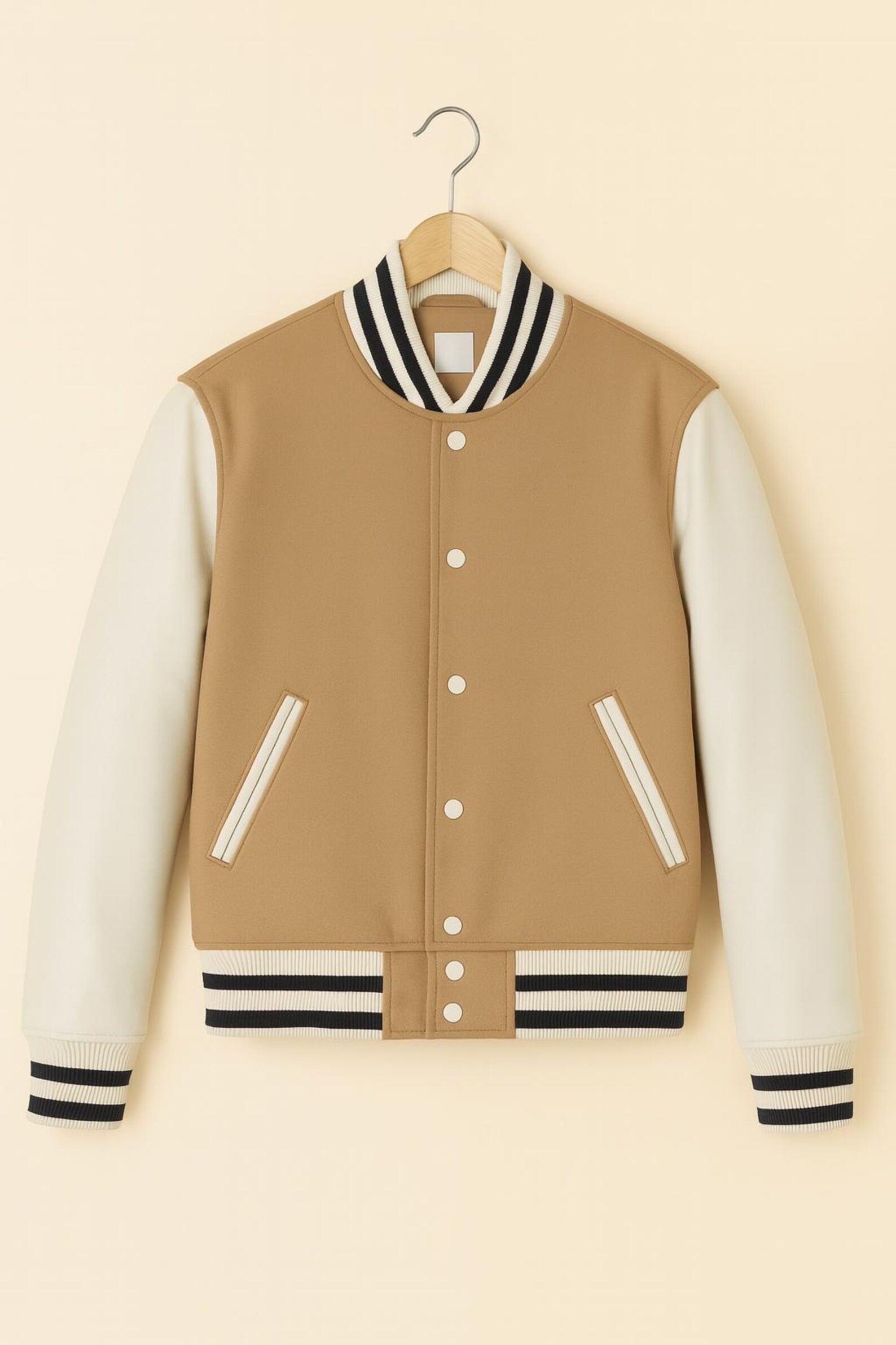 Jocket Bedge Color Beige Varsity Jacket | Two-tone Wool-blend Bomber - Etsy
