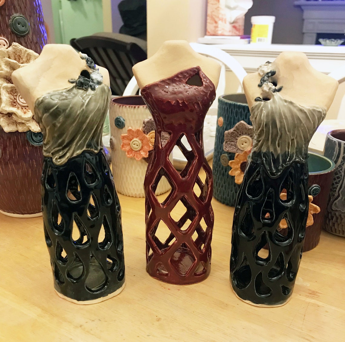 Customizable Floral Ceramic Dress Form Vase Centerpiece Etsy