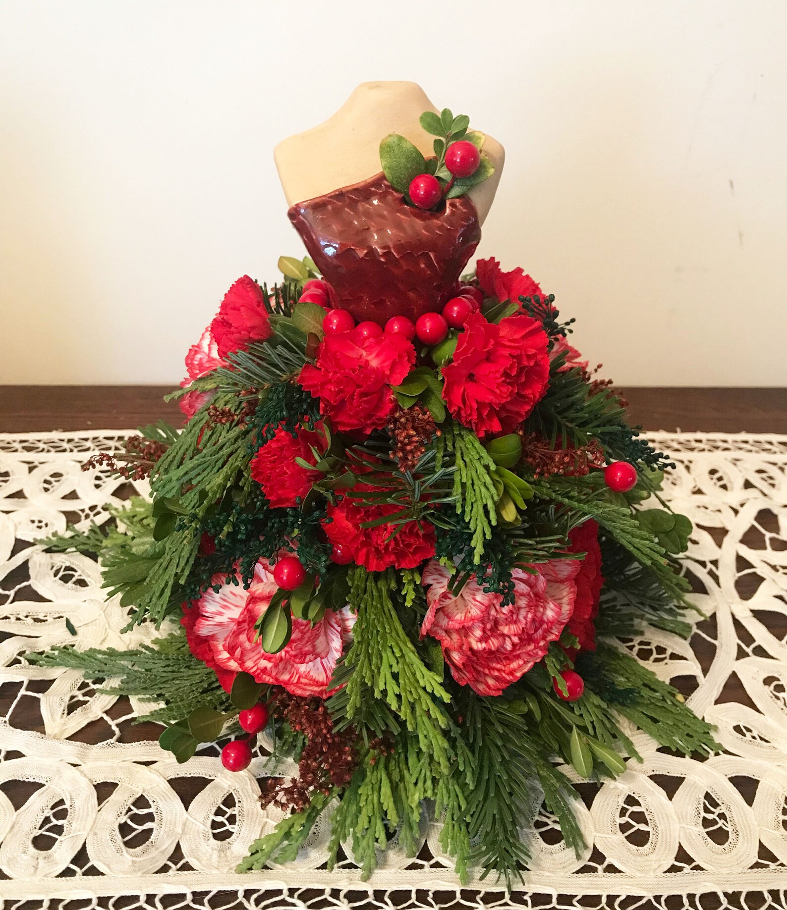 Customizable Floral Ceramic Dress Form Vase Centerpiece Etsy