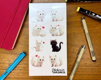 Black & White Cats Kittens Sticker Sheet - diary stickers / journaling stickers / cute stickers / sticker set