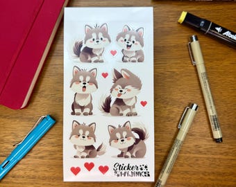 Dog Puppy Husky Sticker Sheet - diary stickers / journaling stickers / cute stickers / sticker set