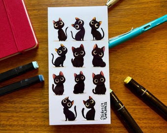 Black Cat Kitten Sticker Sheet - diary stickers / journaling stickers / cute stickers / sticker set