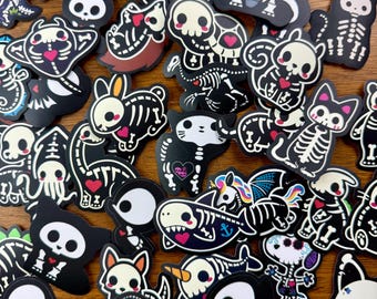 10 Random Black White Cartoon Animals Skeleton Skull Stickers - diary stickers / journaling stickers / cute stickers / sticker set