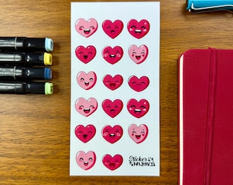 Vanentine’s Day Hearts Sticker Sheet - diary stickers / journaling stickers / cute stickers / sticker set / Junk Journaling
