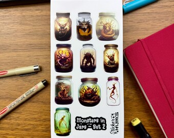 Monsters in JarsSticker Sheet - diary stickers / journaling stickers / cute stickers / sticker set / junk journal