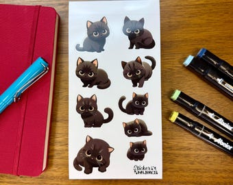 Cute Black Kitten Sticker Sheet - diary stickers / journaling stickers / cute stickers / sticker set
