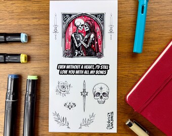 Valentines Day Sticker Sheet - diary stickers / journaling stickers / cute stickers / sticker set / skeleton / death / love