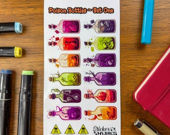 Poison Bottle Set Sticker Sheet - diary stickers / journaling stickers / cute stickers / sticker set /wirches