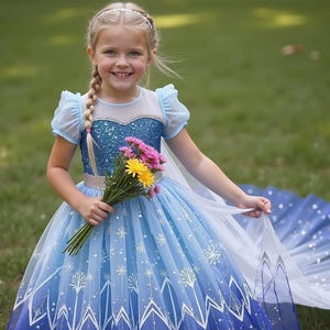 Vestido de princesa Elsa - Disfraz de niña inspirado en Frozen, disfraz de Reina de Hielo para cumpleaños de niñas pequeñas (3-10 años)