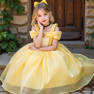 Robe princesse Belle pour fille | Robe de soirée Beauty Belle | Costume d'Halloween inspiré de Disney | Tenue d'anniversaire