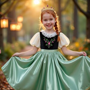 Robe inspirée d'Anna pour fille - Parfaite pour les thèmes de la forêt enchantée et les fêtes de conte de fées (tailles 2T-10T)