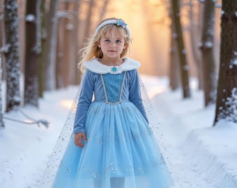 Elsa-Inspired Winter Princess Dress for Girls - Frozen Costume for Birthday, Halloween, Christmas, Disney Dress-Up