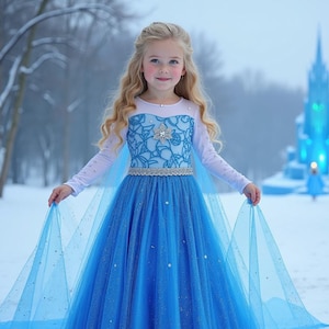 Robe de princesse Elsa pour filles - Parfaite pour les anniversaires, les fêtes foraines et les moments de jeu (tailles 2T-10T)