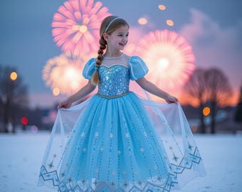 Elsa-Inspired Princess Dress for Girls – Elsa Birthday Dress, Carnival Costume, or Ice Princess Party Outfit