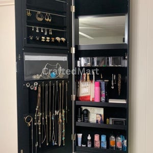 Wall Mounted Jewelry Cabinet Armoire: LED Mirror, Lockable Storage