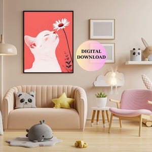 Cat and Flower Digital Download for Nature-Inspired Room Refresh