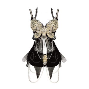 Aurora 2PC Rave Outfit, Butterfly Fairy Party Dress, Festival Outfit, Handmade Crystal Gems Bra Set, Personalized EDM Clothing for Women