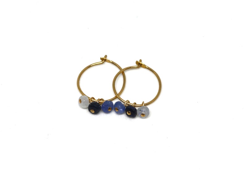 Light Comfortable Minimal Feminine Everyday September Birthstone Sapphire Hoop Earrings in Gold Filled Natural Ombr\u00e9 Blue Gemstones