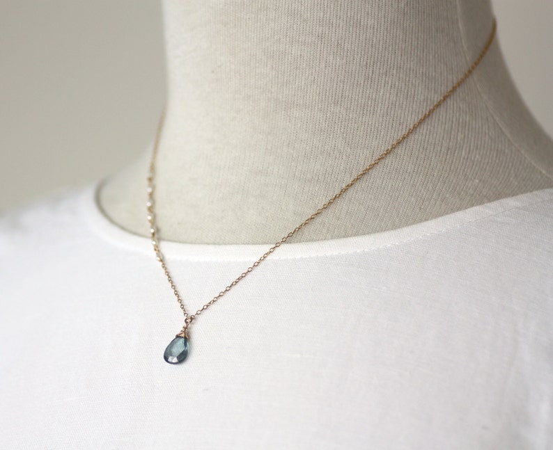 Modern Comfortable Jewelry by Azki Gift for Woman Light Smoky Blue Quartz Gemstone Pendant Necklace on Gold Minimal