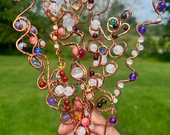 Plant Bling~Copper & Gemstones wire wrapped to create fun bling for your plants.