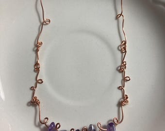 Handmade Copper wire wrapped Amethyst necklace. 21”