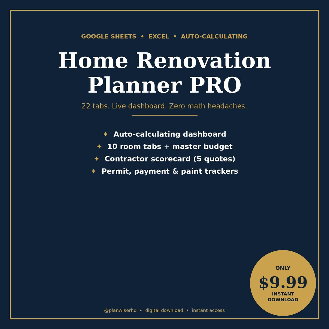 Home Renovation Planner PRO | Auto Budget Google Sheets Dashboard ...