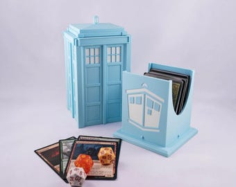 TARDIS-inspirerad kortlekslåda | MTG-korthållare för magispelare | Tärningsförvaring för Commander-lekar