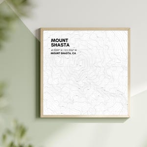 Mount Shasta | Topografische kaart – Gepersonaliseerde wandelroutekunst Californië, skikunst, sentimenteel cadeau, Airbnb-muurdecoratie