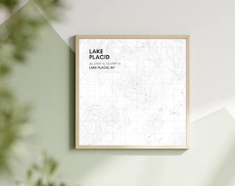 Mapa topográfico de Lake Placid / Arte de senderismo ADK de Nueva York (descarga digital)