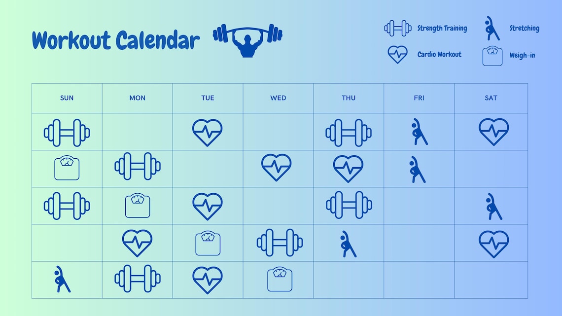 Workout Routine Month Printable Monthly Workout Calendar - Fitness Planner Template ...