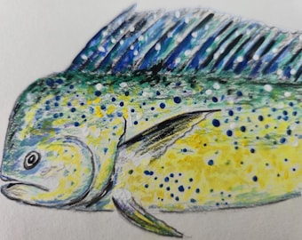 Impressão artística de Mahi Mahi – Decoração de parede de pesca em edição limitada