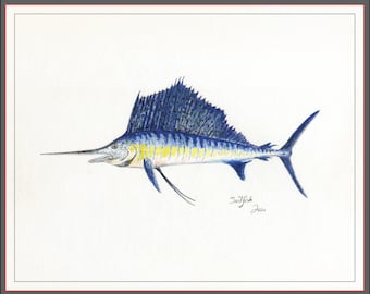 Limited Edition Sailfish Watercolor Print – Angler Sportfishing Wall Art
