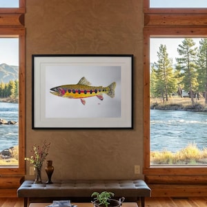Impression aquarelle de truite dorée - décoration de pêche en édition limitée - cadeau pour les pêcheurs - maisons - bureaux - livraison nationale gratuite