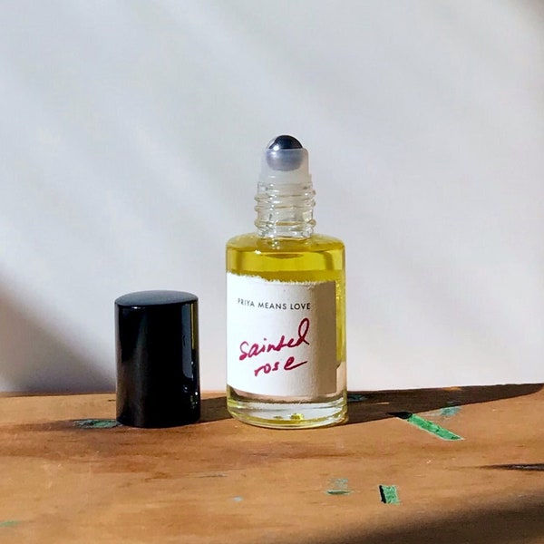 SAINTED ROSE palo santo natural perfume botanical oil parfum, all natural fragrance with pure rose