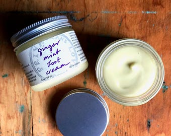 Ginger Mint Foot Cream - an organic vegan warming tingly moisturizer for achy feet (2 oz / 4 oz glass jar)