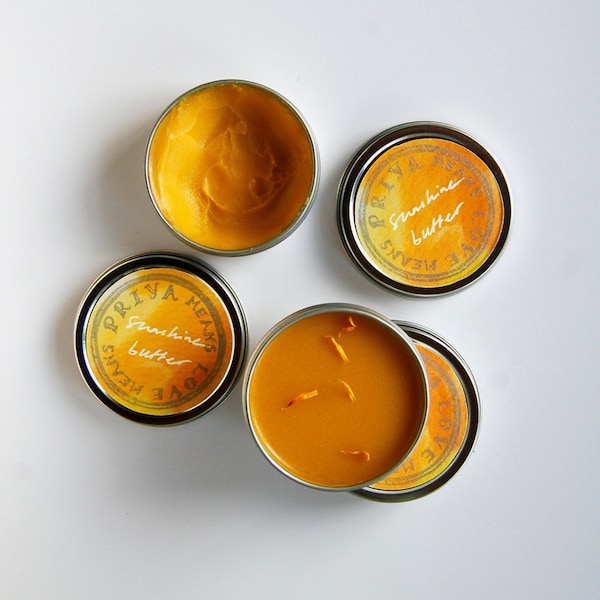 SUNSHINE BUTTER - an organic moisturizing body butter with cheerful citrus herb and blossom aromatics (1/2 oz, 2 oz, 4 oz tin)